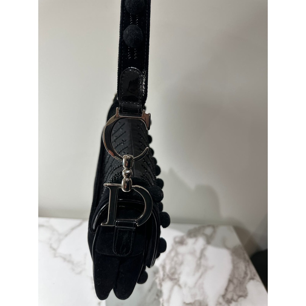 Dior Black Pom Pom Velvet Saddle Bag - Picture 4 of 6